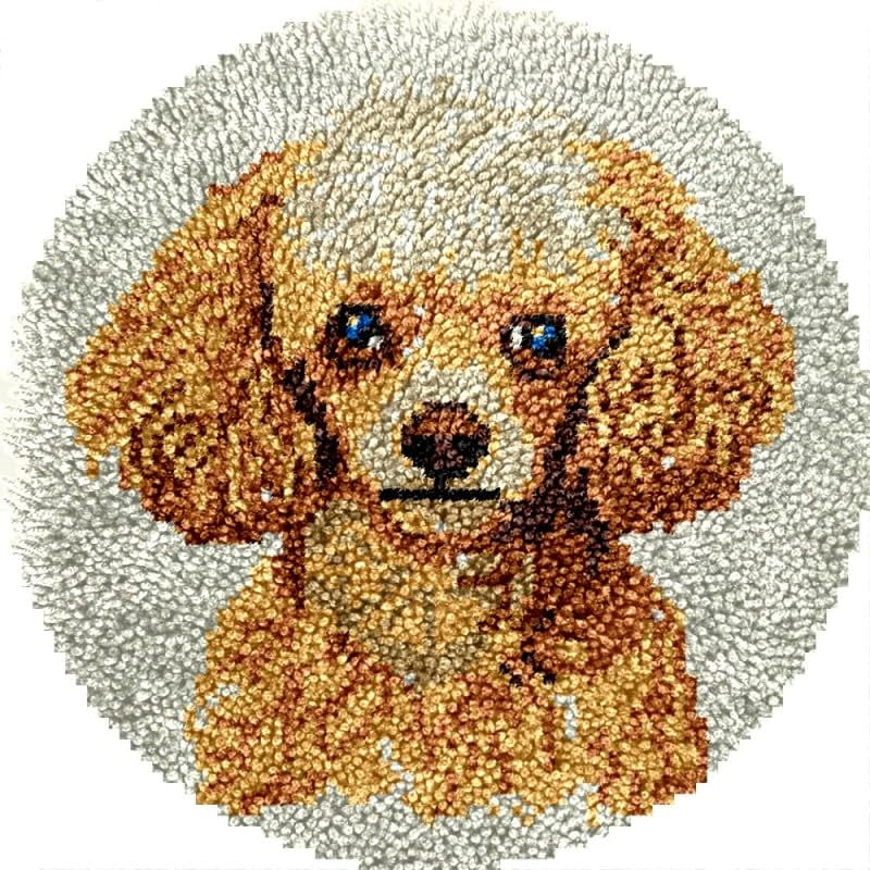 Poodle Round Shape Latch Hook Rug Kits Set for Starter Crochet Hook Cushion Mat Sofa Seat Cushion Crocheting Kits with Preprinted Canvas Crochet Yarn Kits 50X50cm (ui20)