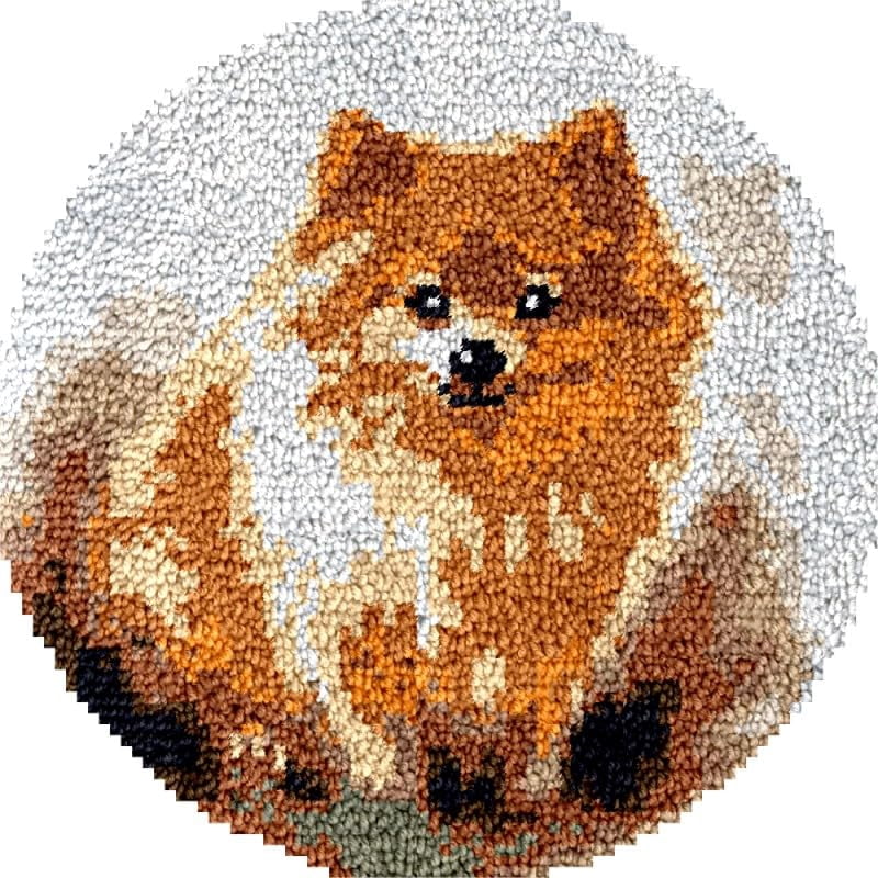 Round Shape Latch Hook Rug Kits Set Samoyed for Starter Crochet Hook Cushion Mat Sofa Seat Cushion Crocheting Kits with Preprinted Canvas Crochet Yarn Kits 50X50CM (fi85)