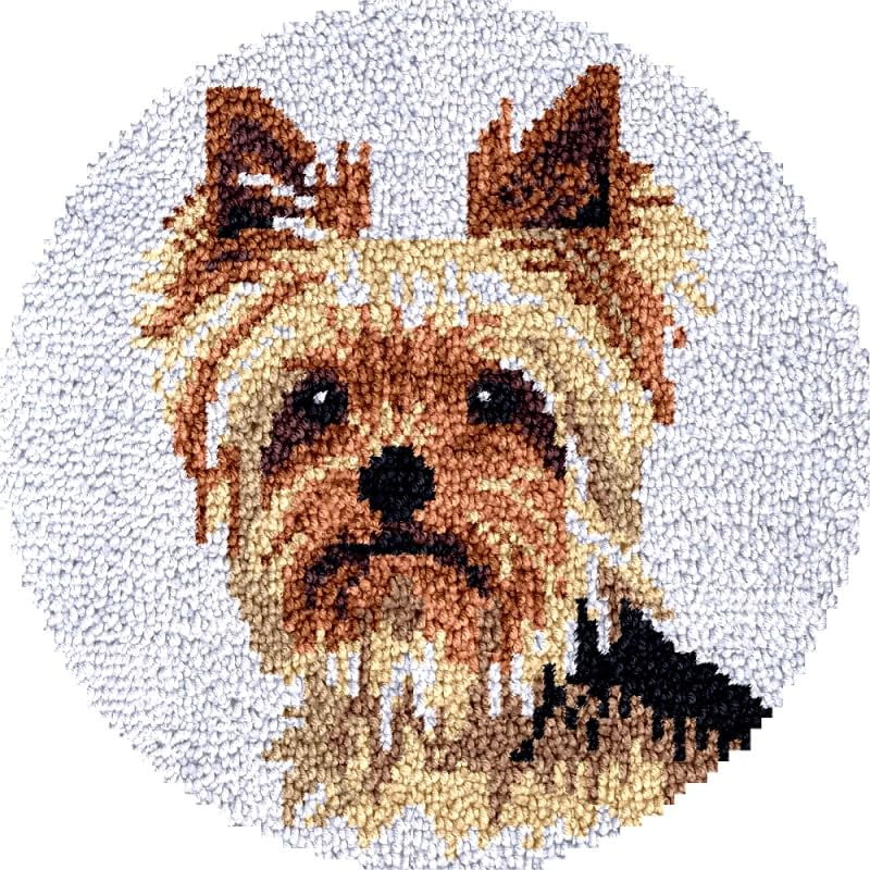 Round Shape Latch Hook Rug Kits Set Yorkshire Terrier for Starter Crochet Hook Cushion Mat Sofa Seat Cushion Crocheting Kits with Preprinted Canvas Crochet Yarn Kits 50X50CM (fi96)