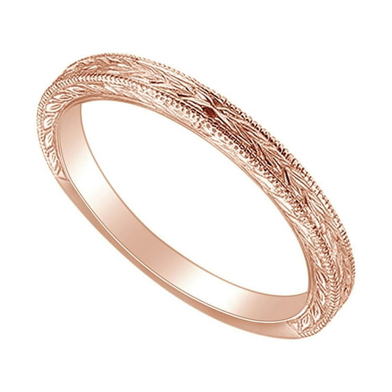 AFFY Round Shape Leaves Design Engagement Ring 14K Solid Rose Gold Ring Size-10