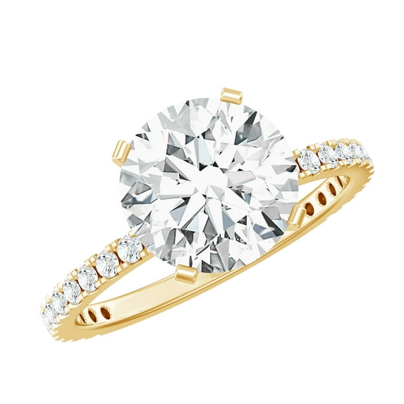 Rosec Jewels Round Shape Moissanite Solitaire Engagement Ring - 9 mm - 3 Ct - D-VS1 Grade, 14K Yellow Gold, US 8.50