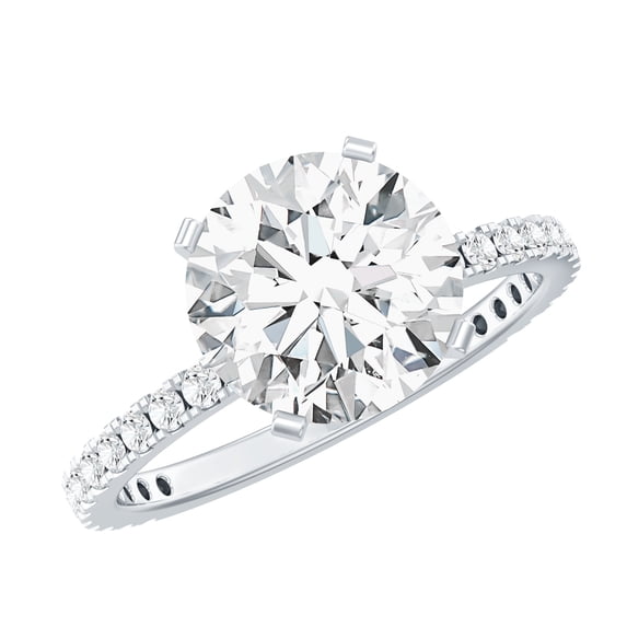 Rosec Jewels Round Shape Moissanite Solitaire Engagement Ring - 9 mm - 3 Ct - D-VS1 Grade, 18K White Gold, US 4.00