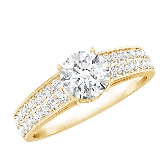 Rosec Jewels Moissanite Round Engagement Ring 1 Carat - Certified Moissanite Ring (6 mm, D-VS1 Quality), with Jewelry Box, 18K Yellow Gold, US 6.50
