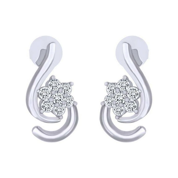 AFFY Round Shape Natural Diamond Flower Stud Earrings 14k Solid White Gold 0.14 Cttw