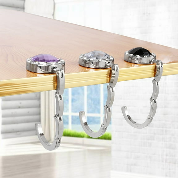 Round Shape Portable Desk Hanger for Hanging Purse Bag Hook Holder Table Hook Crystal Alloy Foldable Hangbag Hook