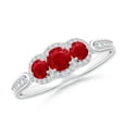 thumbnail image 1 of Round Shape Red Ruby CZ Diamond Band Ring Women 925 Sterling Silver July Birthstone Christmas New Year Gift Gemstone Jewelry, 1 of 5