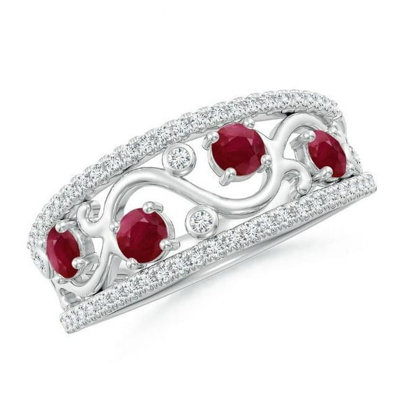 Round Shape Red Ruby CZ Diamond Band Ring Women 925 Sterling Silver July Birthstone Mothers Day Women Gift Gemstone Jewelry