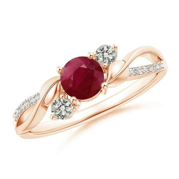 Round Shape Red Ruby CZ Diamond Band Ring Women 925 Sterling Silver Rose Gold Plated July Birthstone Wedding Valentines Day Gift Gemstone Jewelry