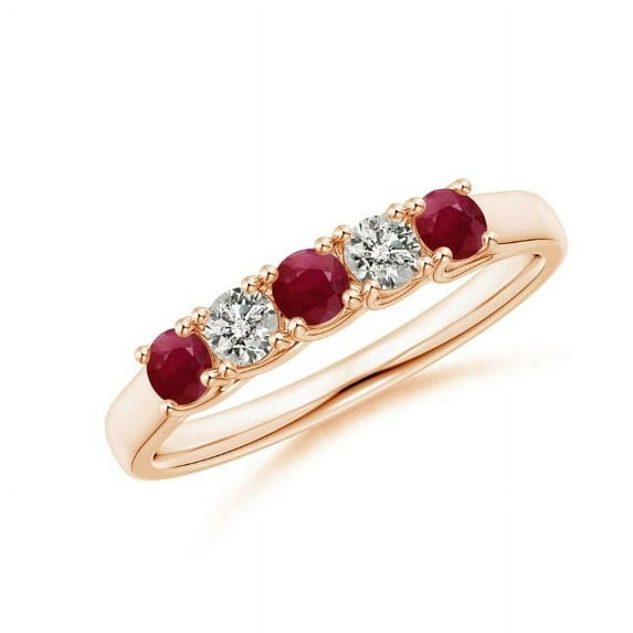 Round Shape Red Ruby CZ Diamond Eternity Band Ring Women 925 Sterling Silver Rose Gold Plated July Birthstone Wedding Anniversary Gift Gemstone Jewelry