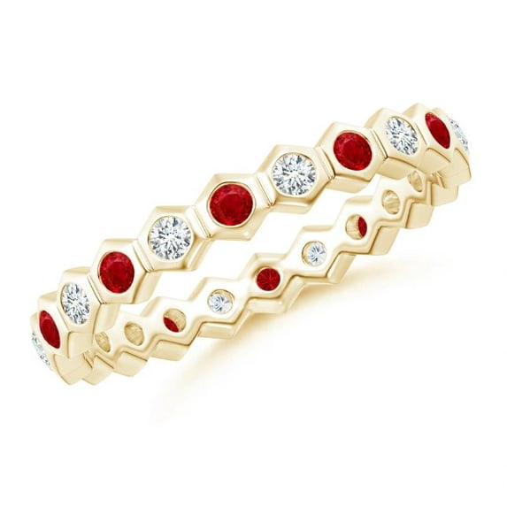 Round Shape Red Ruby CZ Diamond Eternity Band Ring Women 925 Sterling Silver Yellow Gold Plated July Birthstone Valentine Day Birthday Gift Gemstone Jewelry