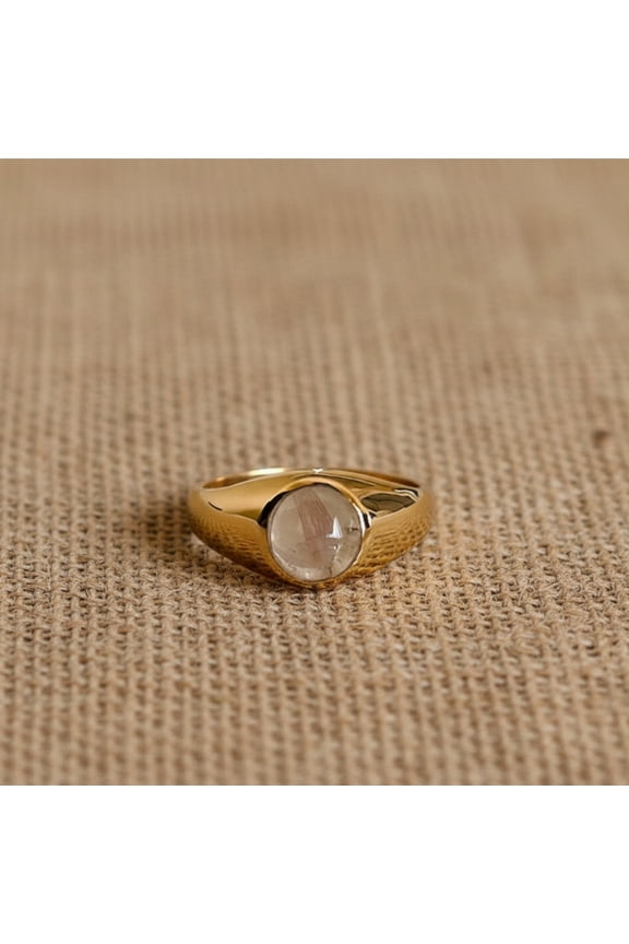 Round Shape Rose Quartz Ring - Pure Copper Signet Ring, Handmade Quartz Jewelry for Women