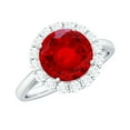 thumbnail image 1 of Rosec Jewels Certified Lab Grown Ruby Engagement Ring with Halo - Round Ruby Diamond Ring for Women (8 mm, AAAA Quality), 14K White Gold, US 3.00, 1 of 8