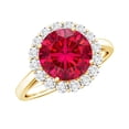 thumbnail image 1 of Rosec Jewels Certified Lab Grown Ruby Engagement Ring with Halo - Round Ruby Diamond Ring for Women (2 Carat, AAAA Quality), 14K Yellow Gold, US 6.50, 1 of 8