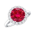 thumbnail image 1 of Rosec Jewels Certified Lab Grown Ruby Engagement Ring with Halo - Round Ruby Diamond Ring for Women (2 Carat, AAAA Quality), 925 Sterling Silver, US 4.00, 1 of 8