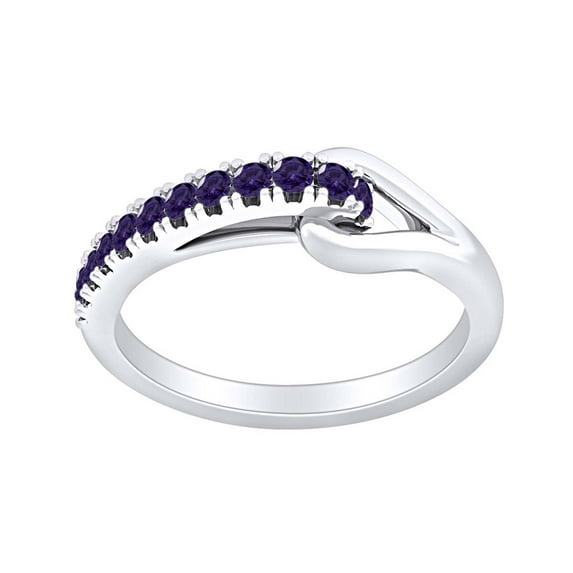 AFFY Round Shape Simulated Alexandrite Fashion Promise Engagement Ring 14k White Gold Over Sterling Silver Ring Size-8.5