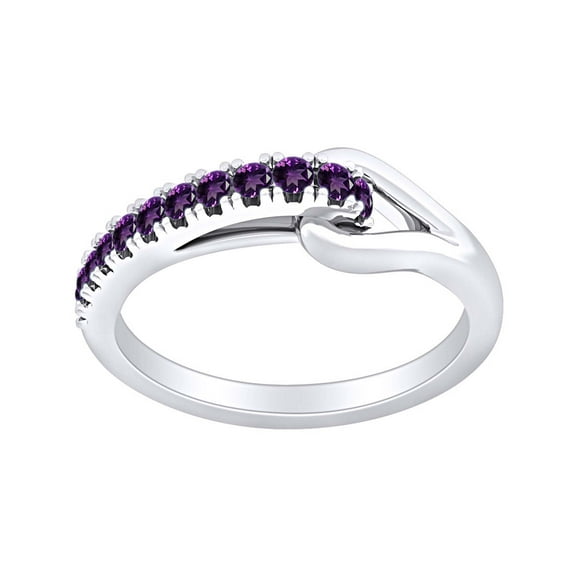 AFFY Round Shape Simulated Amethyst Fashion Promise Engagement Ring 14k White Gold Over Sterling Silver Ring Size-6.5