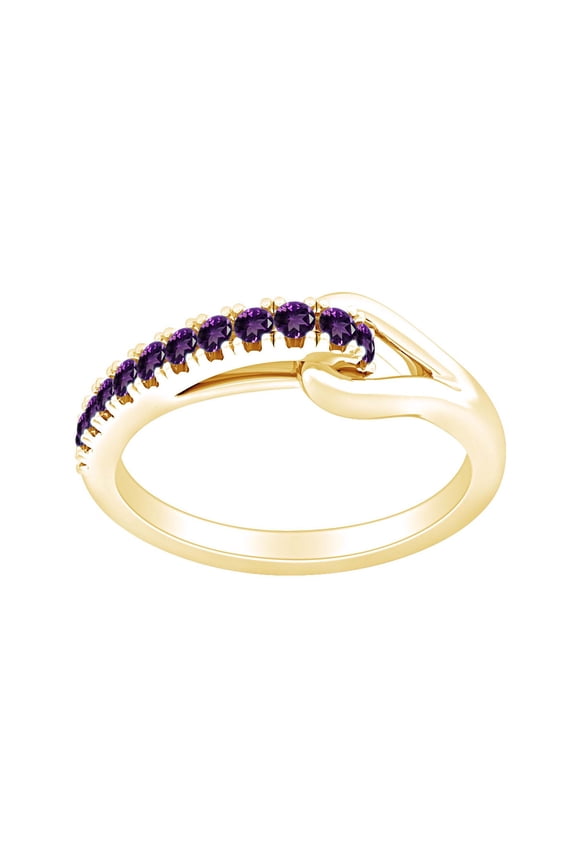 Round Shape Simulated Amethyst Fashion Promise Engagement Ring 14k Yellow Gold Over Sterling Silver Ring Size-10