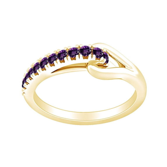 AFFY Round Shape Simulated Amethyst Fashion Promise Engagement Ring 14k Yellow Gold Over Sterling Silver Ring Size-11