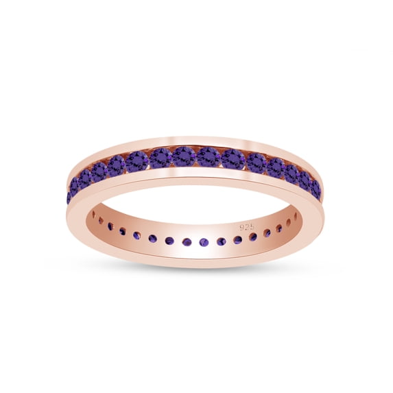 AFFY Round Shape Simulated Amethyst Full Eternity Band Ring In 14K Rose Gold Over Sterling Silver, Ring Size -12