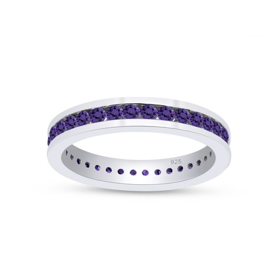AFFY Round Shape Simulated Amethyst Full Eternity Band Ring In 14K White Gold Over Sterling Silver, Ring Size -4.5