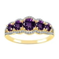 thumbnail image 1 of AFFY Round Shape Simulated Amethyst & White Natural Diamond Five Stone Engagement Ring In 14k Solid Yellow Gold Ring Size-4, 1 of 1