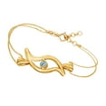 thumbnail image 1 of AFFY Round Shape Simulated Aquamarine Beautiful Eyes Chain Bracelets In 14k Yellow Gold Over Sterling Silver -8.5", 1 of 1