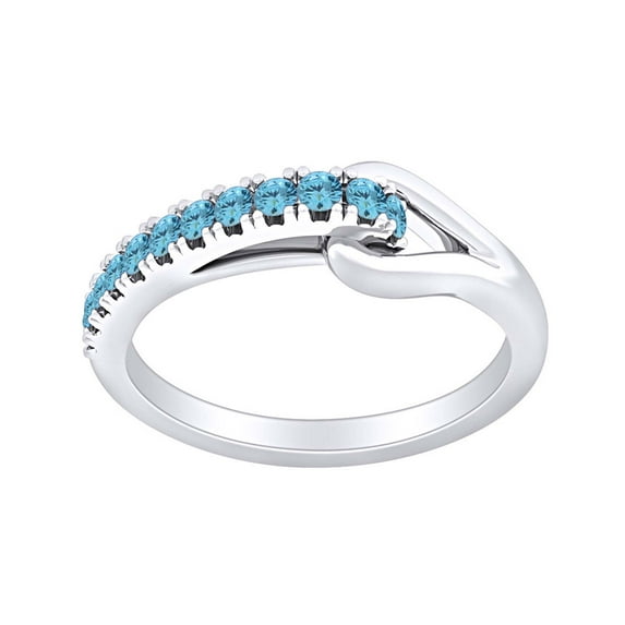 AFFY Round Shape Simulated Aquamarine Fashion Promise Engagement Ring 14k White Gold Over Sterling Silver Ring Size-11.5