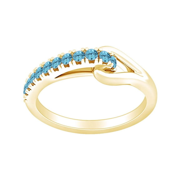AFFY Round Shape Simulated Aquamarine Fashion Promise Engagement Ring 14k Yellow Gold Over Sterling Silver Ring Size-9.5