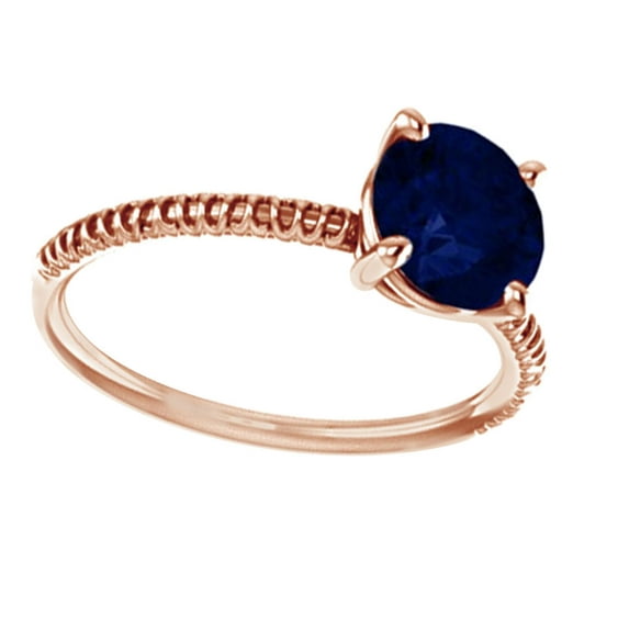 AFFY Round Shape Simulated Blue Sapphire Solitaire Engagement Ring In 14K Rose Gold, Ring Size-6.5