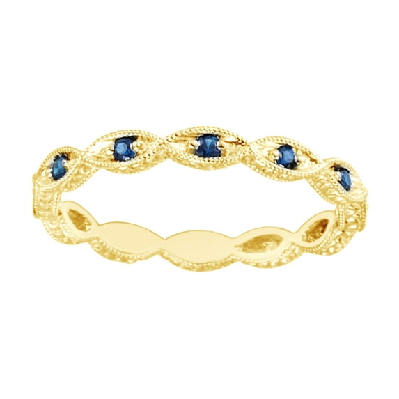 AFFY Round Shape Simulated Blue Sapphire Twisted Anniversary Band Ring In 14K Yellow Gold, Ring Size-11