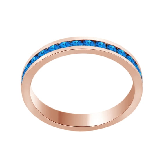 AFFY Round Shape Simulated Blue Topaz Full Eternity Band Ring In 14K Rose Gold Over Sterling Silver, Ring Size-11.5