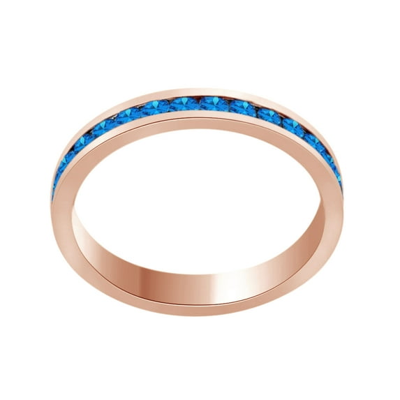 AFFY Round Shape Simulated Blue Topaz Full Eternity Band Ring In 14K Rose Gold Over Sterling Silver, Ring Size-4.5