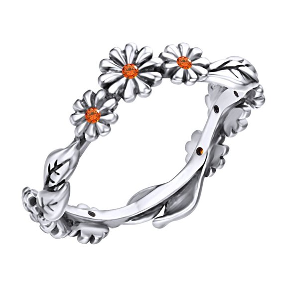 AFFY Round Shape Simulated Citrine Flower Ring 14k White Gold Over Sterling Silver