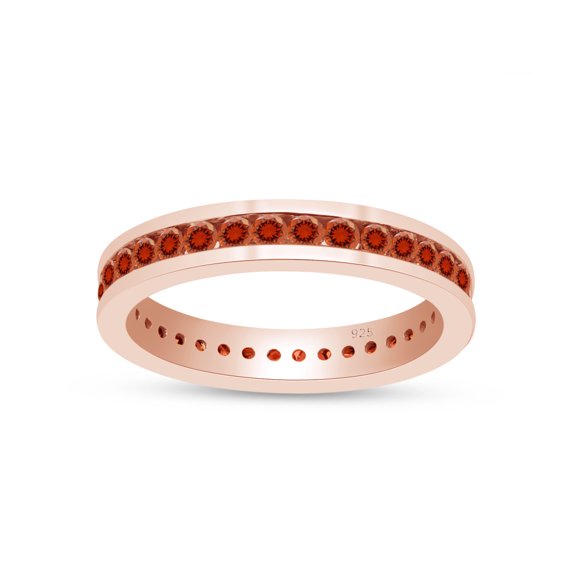 AFFY Round Shape Simulated Citrine Full Eternity Band Ring In 14K Rose Gold Over Sterling Silver, Ring Size-5.5