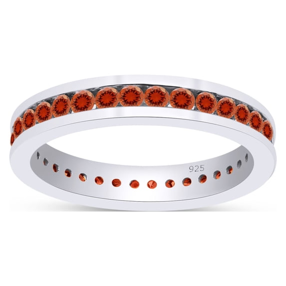 AFFY Round Shape Simulated Citrine Full Eternity Band Ring In 14K White Gold Over Sterling Silver, Ring Size-12