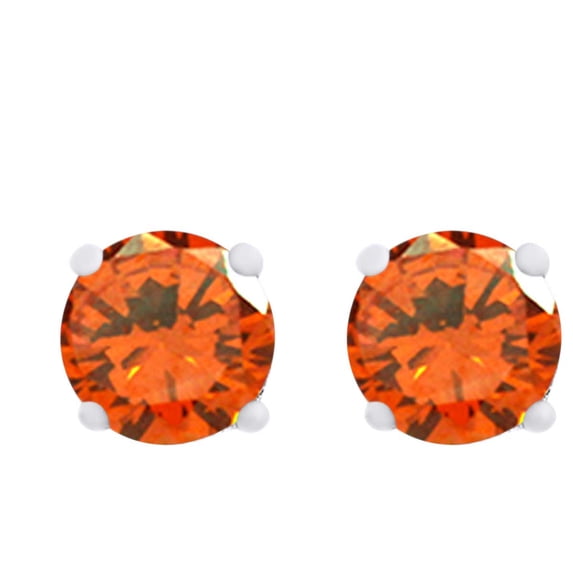 AFFY Round Shape Simulated Citrine Stud Earring In 14k White Gold Over Sterling Silver (0.24 cttw)