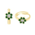 thumbnail image 1 of AFFY Round Shape Simulated Emerald & CZ Flower Huggie Hoop Earrings 14K White Gold Over Sterling Silver, 1 of 1