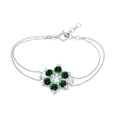 thumbnail image 1 of AFFY Round Shape Simulated Emerald Flower Chain Bracelets In 14k White Gold Over Sterling Silver -7.5", 1 of 1
