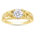 thumbnail image 1 of AFFY Round Shape Simulated Emerald & White CZ Celtic Knot Solitaire Engagement Ring 14k Yellow Gold Over Sterling Silver, Ring Size 10.5, 1 of 7