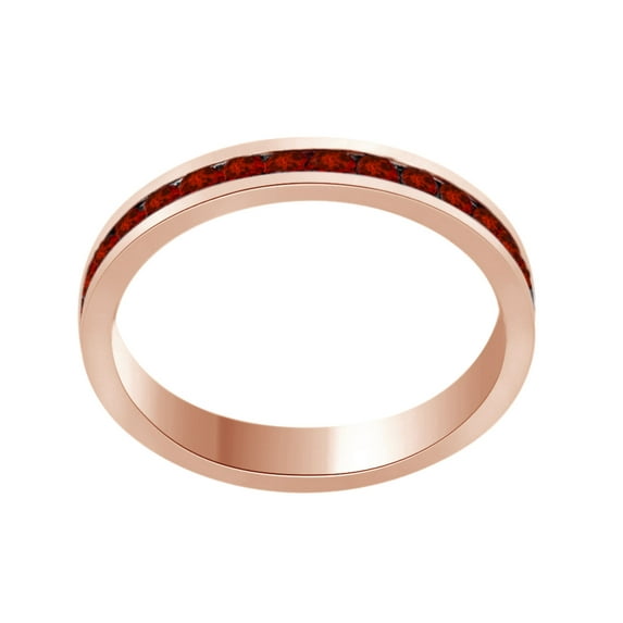 AFFY Round Shape Simulated Garnet Full Eternity Band Ring In 14K Rose Gold Over Sterling Silver, Ring Size-7