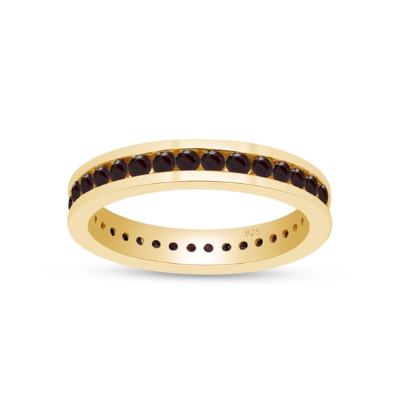 AFFY Round Shape Simulated Garnet Full Eternity Band Ring In 14K Yellow Gold Over Sterling Silver, Ring Size-9.5