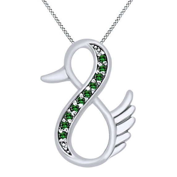 AFFY Round Shape Simulated Green Emerald Duck Infinity Pendant Necklace In 14K White Gold Over Sterling Silver