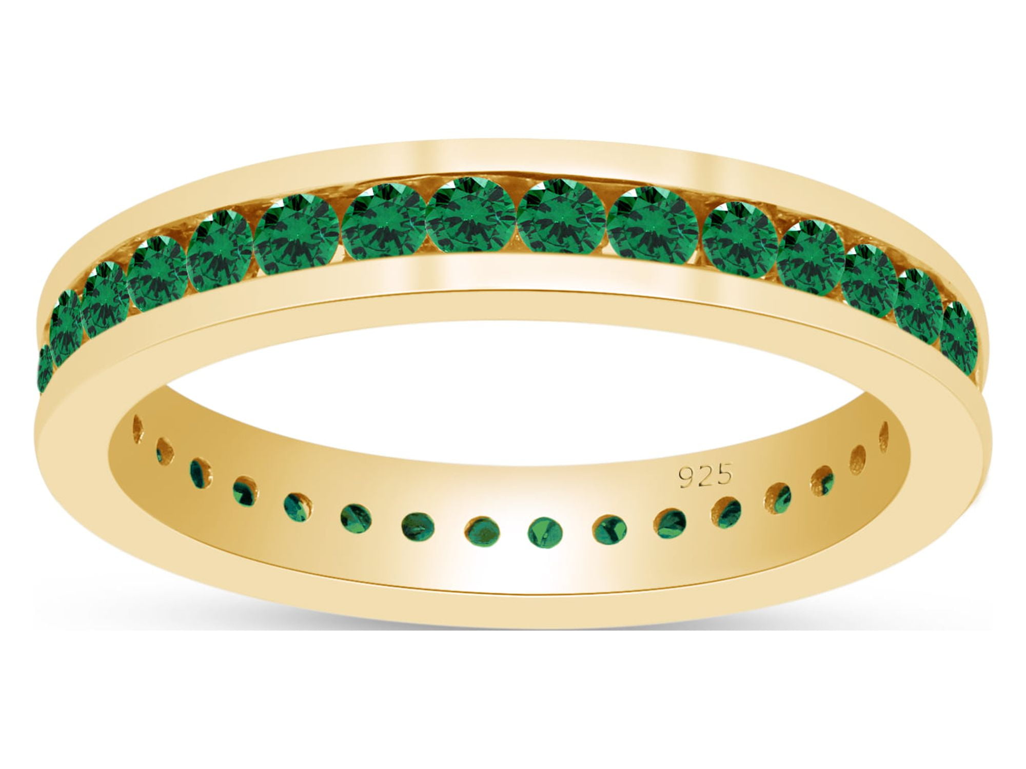 AFFY Round Shape Simulated Green Emerald Full Eternity Band Ring In 14K AFFY Round Shape Simulated Green Emerald Full Eternity Band Ring In 14K