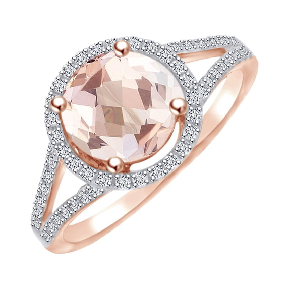 AFFY Round Shape Simulated Moragnite & White Natural Diamond Halo Engagement Ring In 14k Solid Rose Gold Ring Size-10.5