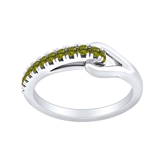 AFFY Round Shape Simulated Peridot Fashion Promise Engagement Ring 14k White Gold Over Sterling Silver Ring Size-4.5