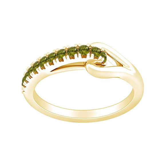 AFFY Round Shape Simulated Peridot Fashion Promise Engagement Ring 14k Yellow Gold Over Sterling Silver Ring Size-8.5