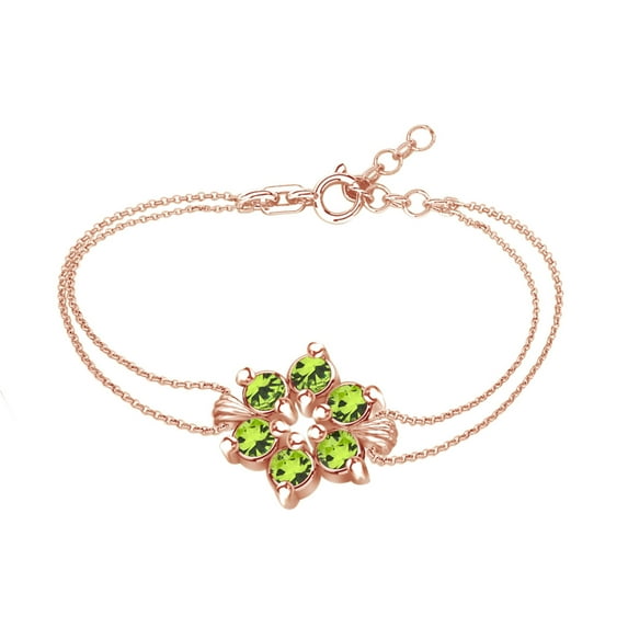 AFFY Round Shape Simulated Peridot Flower Chain Bracelets In 14k Rose Gold Over Sterling Silver -8.5"