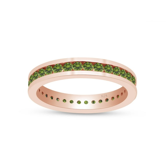 AFFY Round Shape Simulated Peridot Full Eternity Band Ring In 14K Rose Gold Over Sterling Silver, Ring Size-8