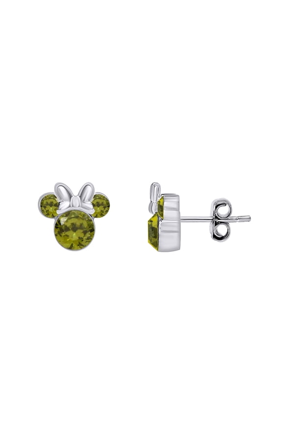 Round Shape Simulated Peridot Minnie Mouse Stud Earrings 14k White Gold Over Sterling Silver