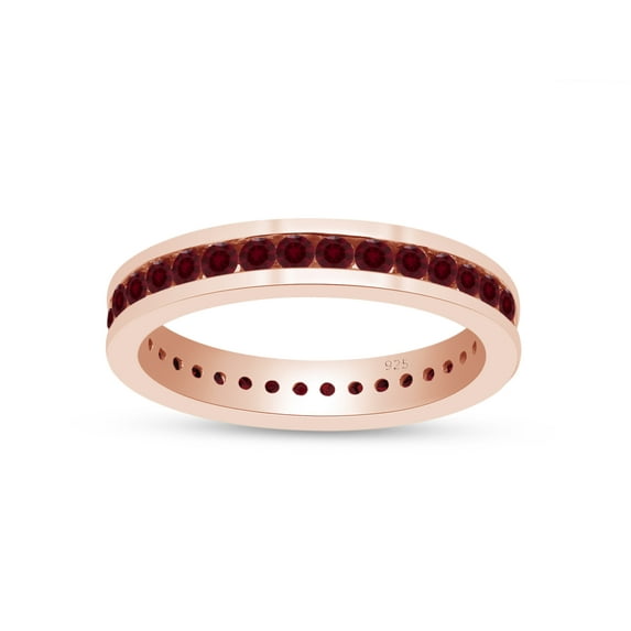 AFFY Round Shape Simulated Pink Ruby Full Eternity Band Ring In 14K Rose Gold Over Sterling Silver, Ring Size-8.5
